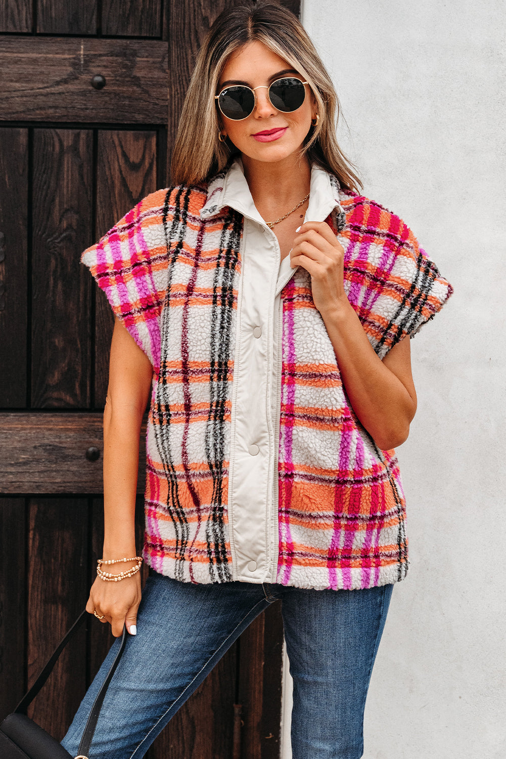 Sherpa Plaid Jacket Vest