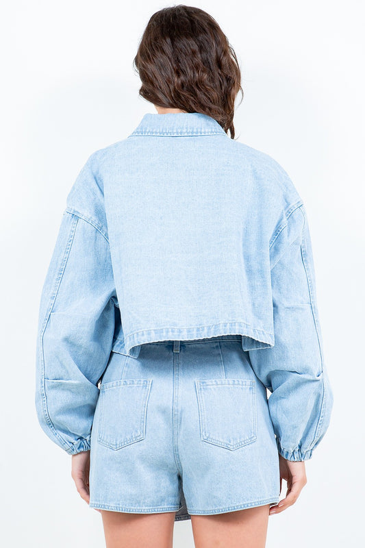 Drawstring Crop Denim Jacket