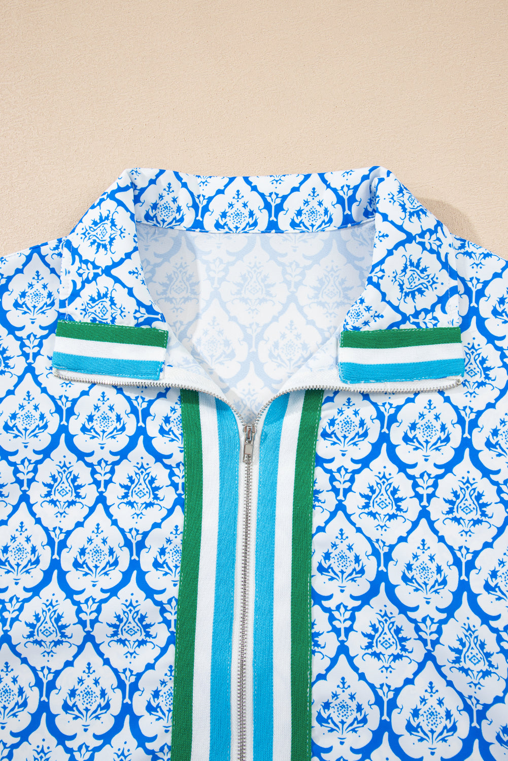 Print Collar Short Sleeve Summer Top