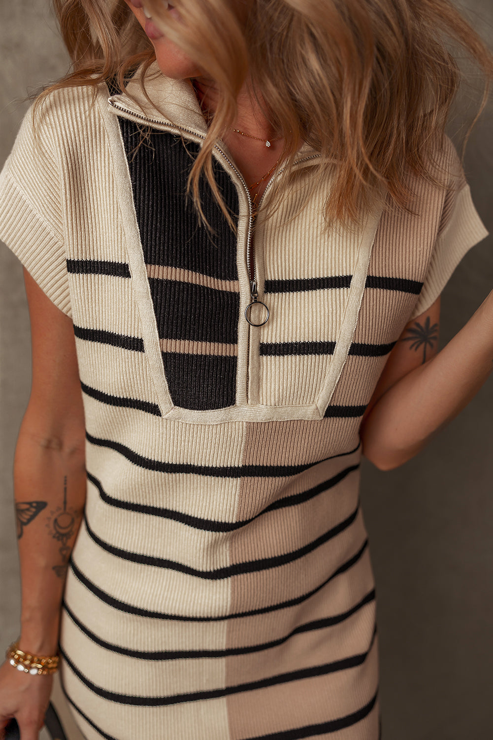 Stripe Color Block Mini Sweater Dress