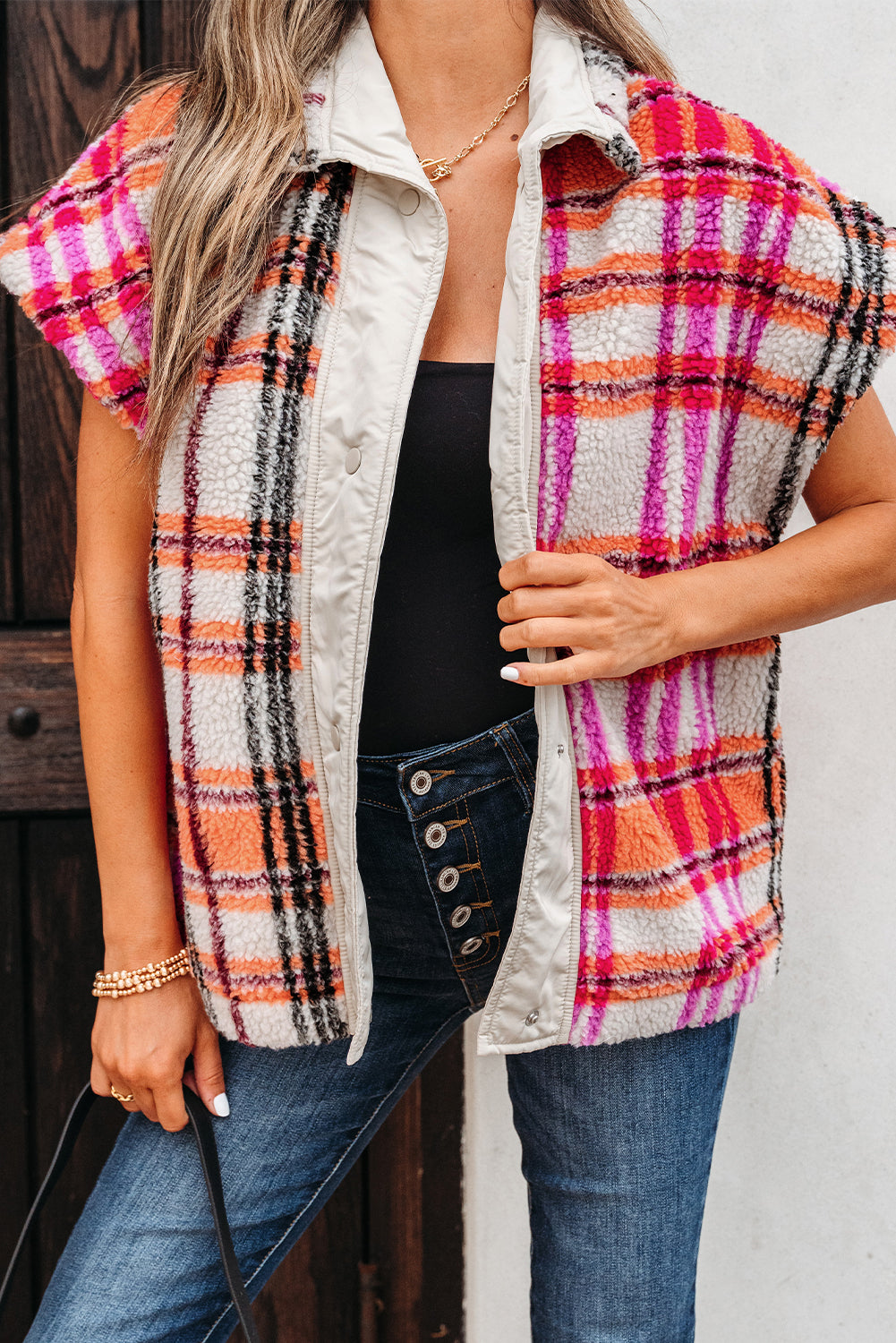 Sherpa Plaid Jacket Vest