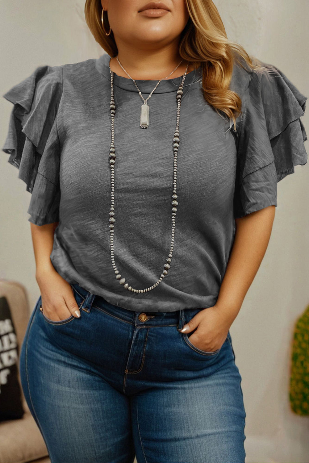 Ruffled Short Sleeve Plus Size Top