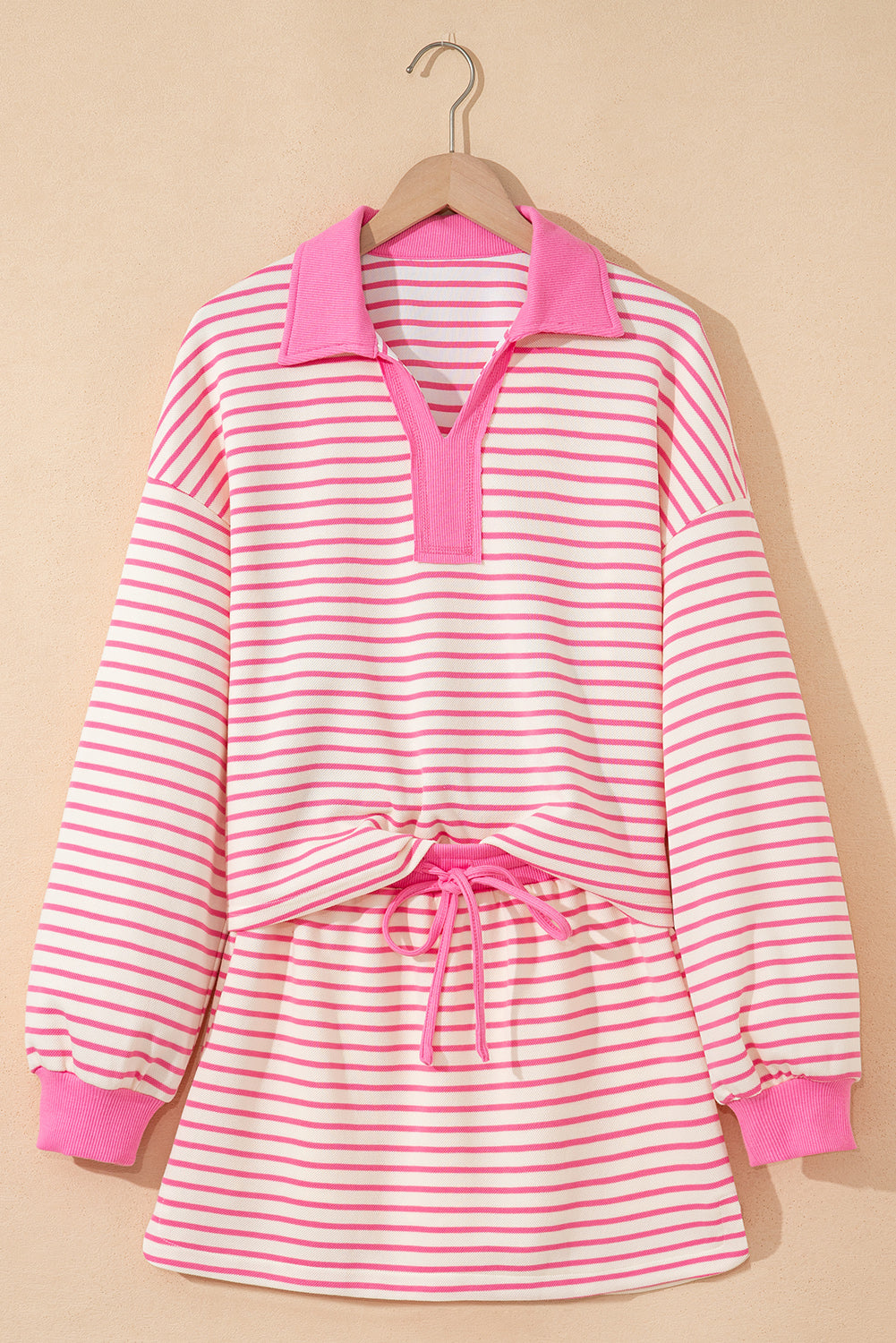 Stripe Drop Shoulder Skort 2pcs Outfit