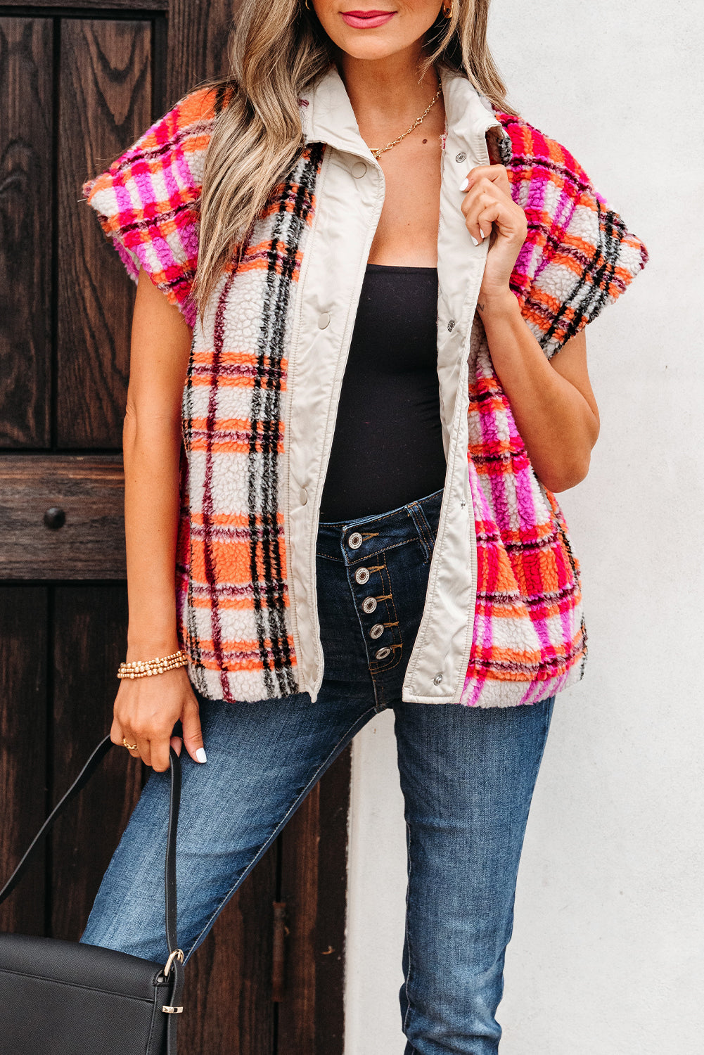 Sherpa Plaid Jacket Vest