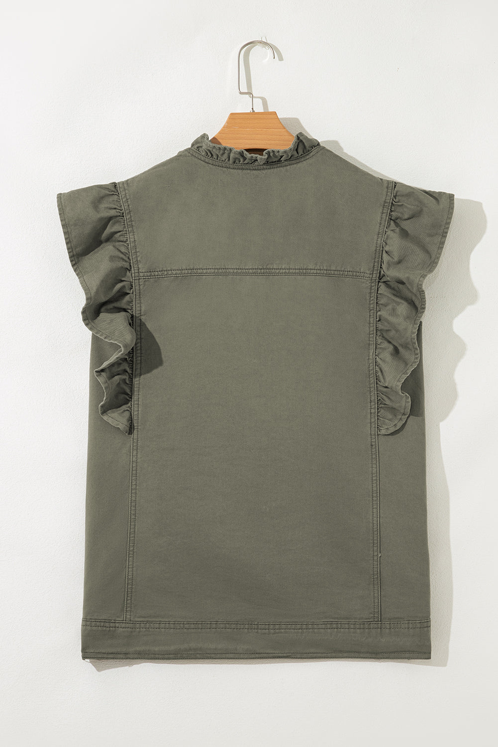 Ruffled Patchwork Denim Jacket Vest