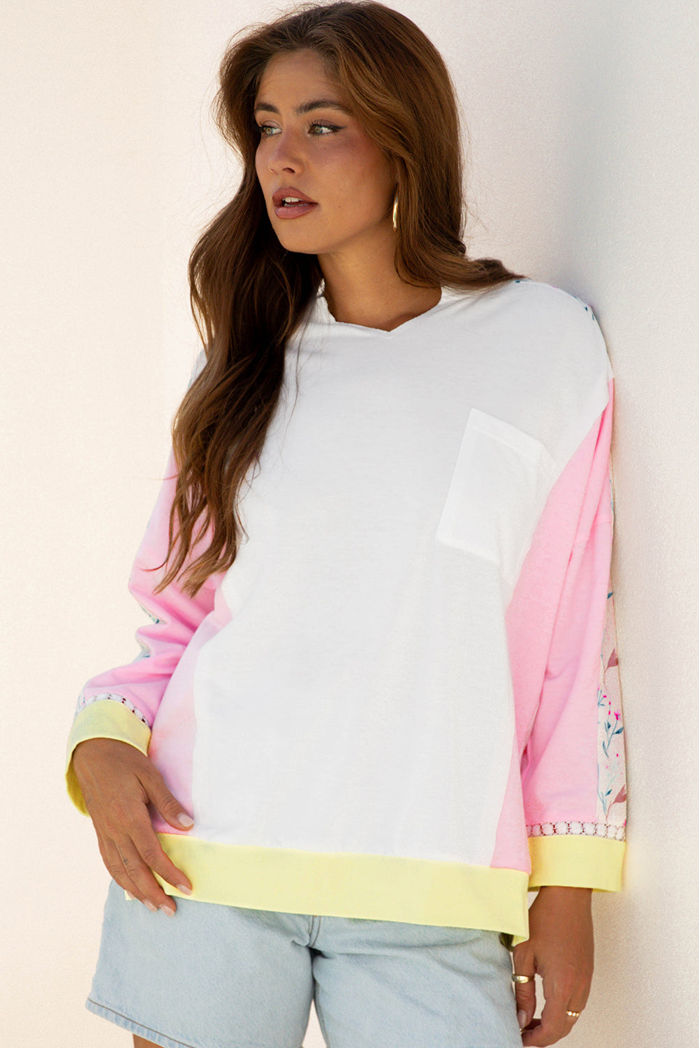 Floral Colorblock Long Sleeve Top