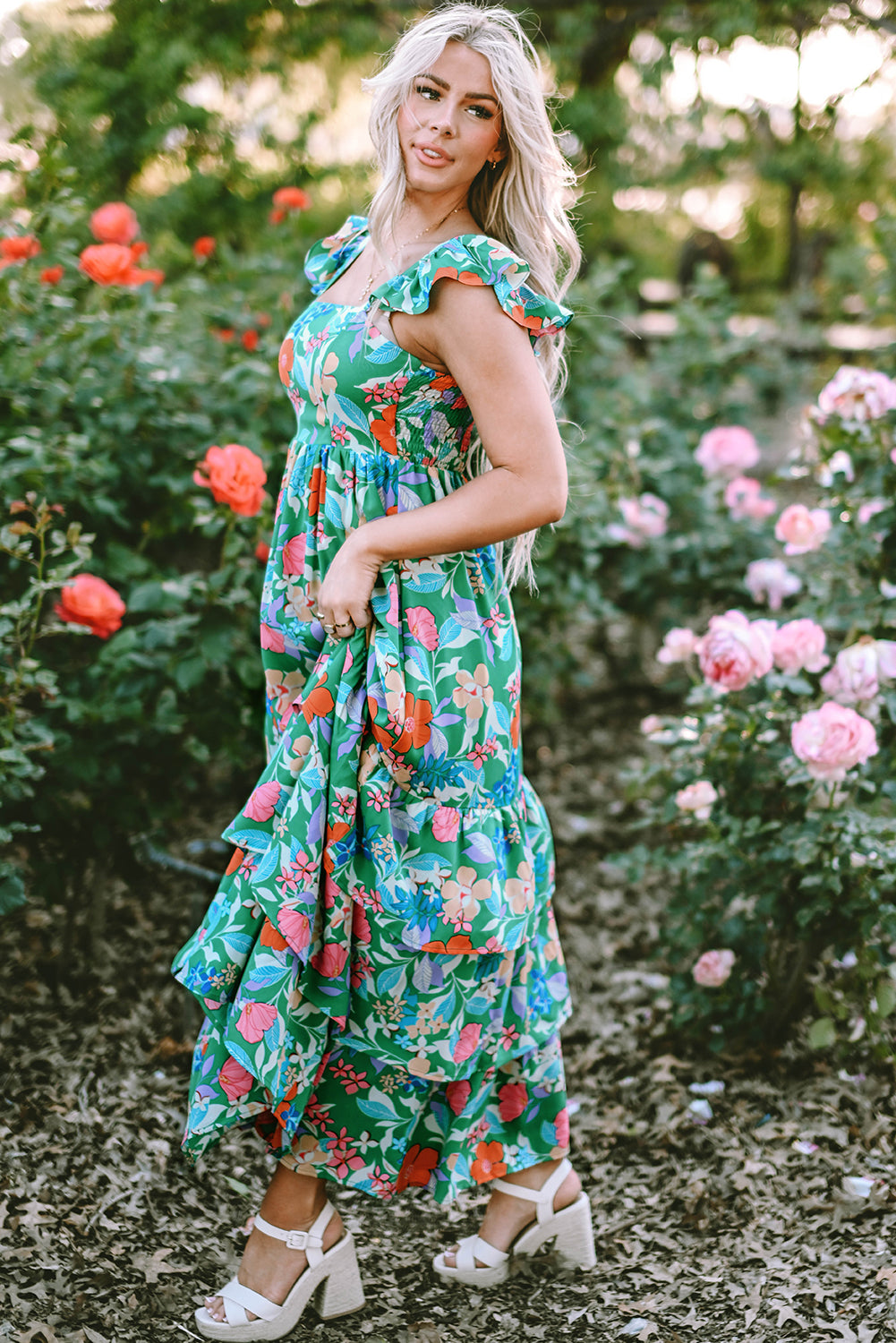Floral Print Ruffle Tiered Maxi Dress