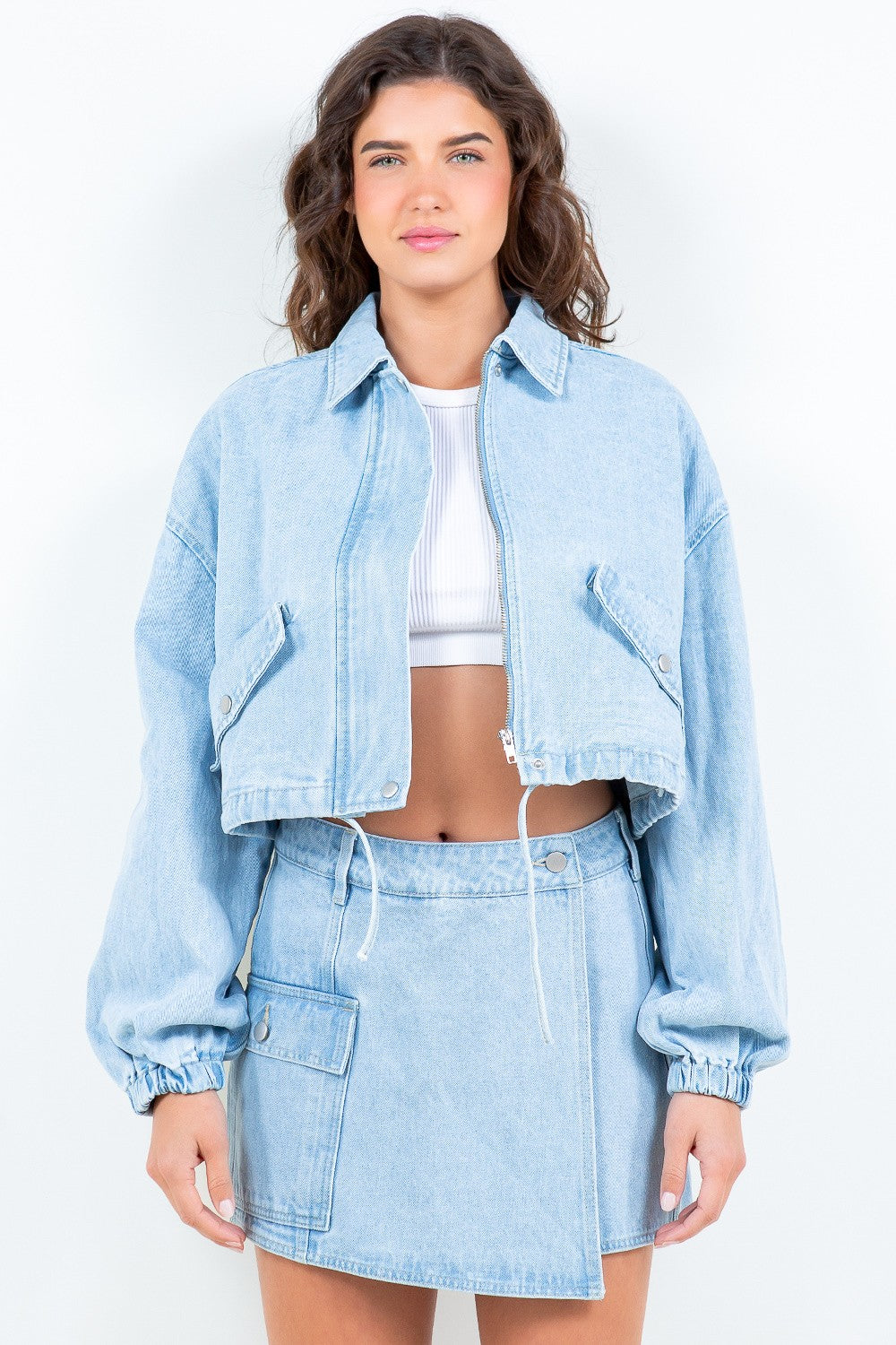 Drawstring Crop Denim Jacket