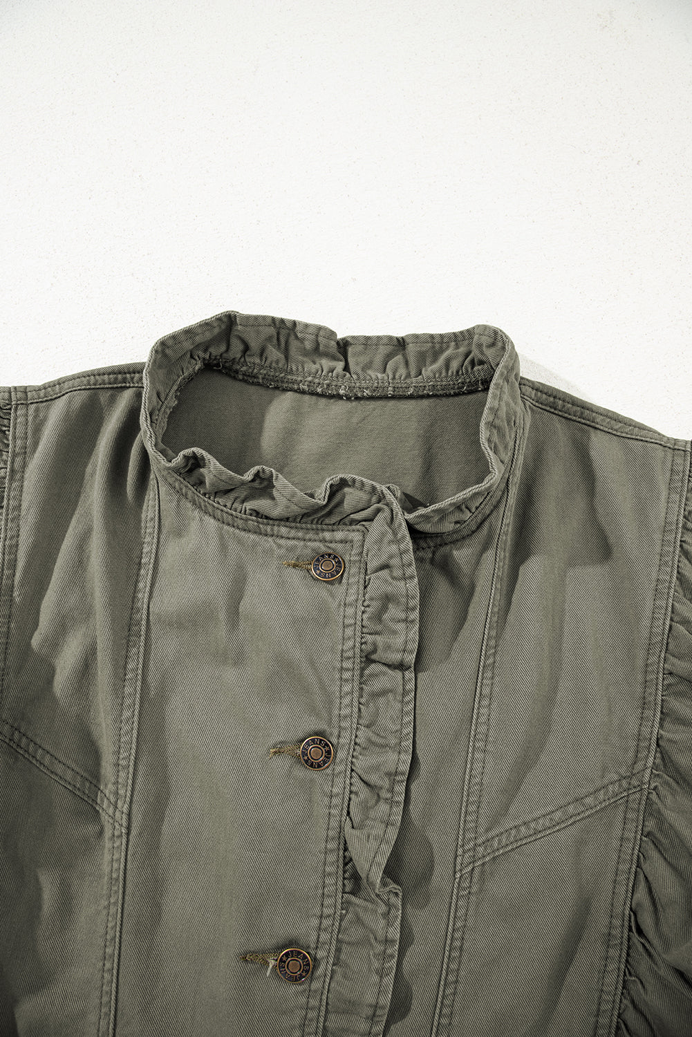 Ruffled Patchwork Denim Jacket Vest