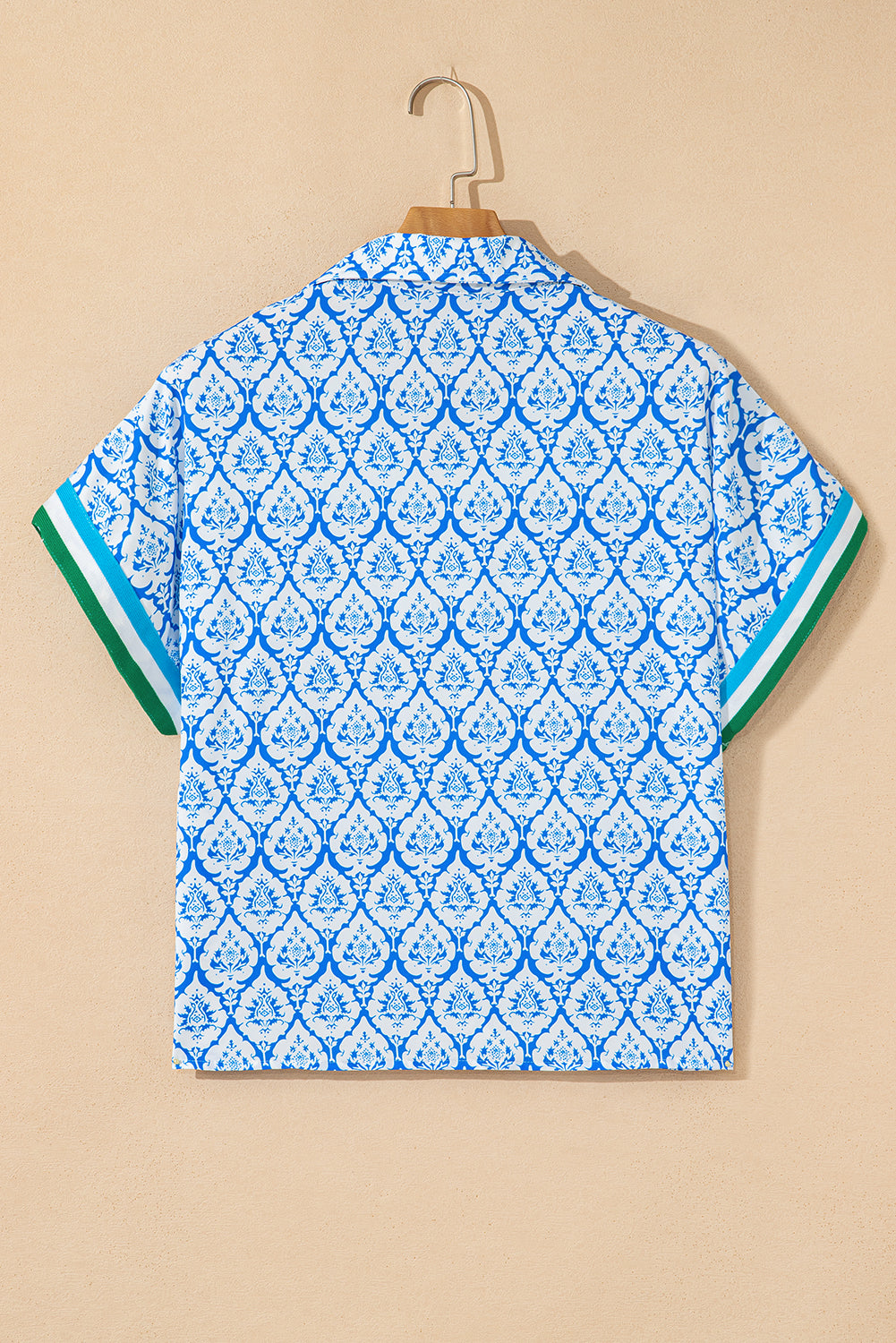 Print Collar Short Sleeve Summer Top