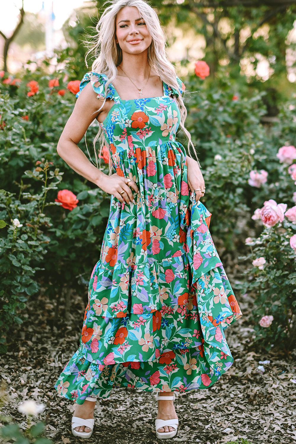 Floral Print Ruffle Tiered Maxi Dress