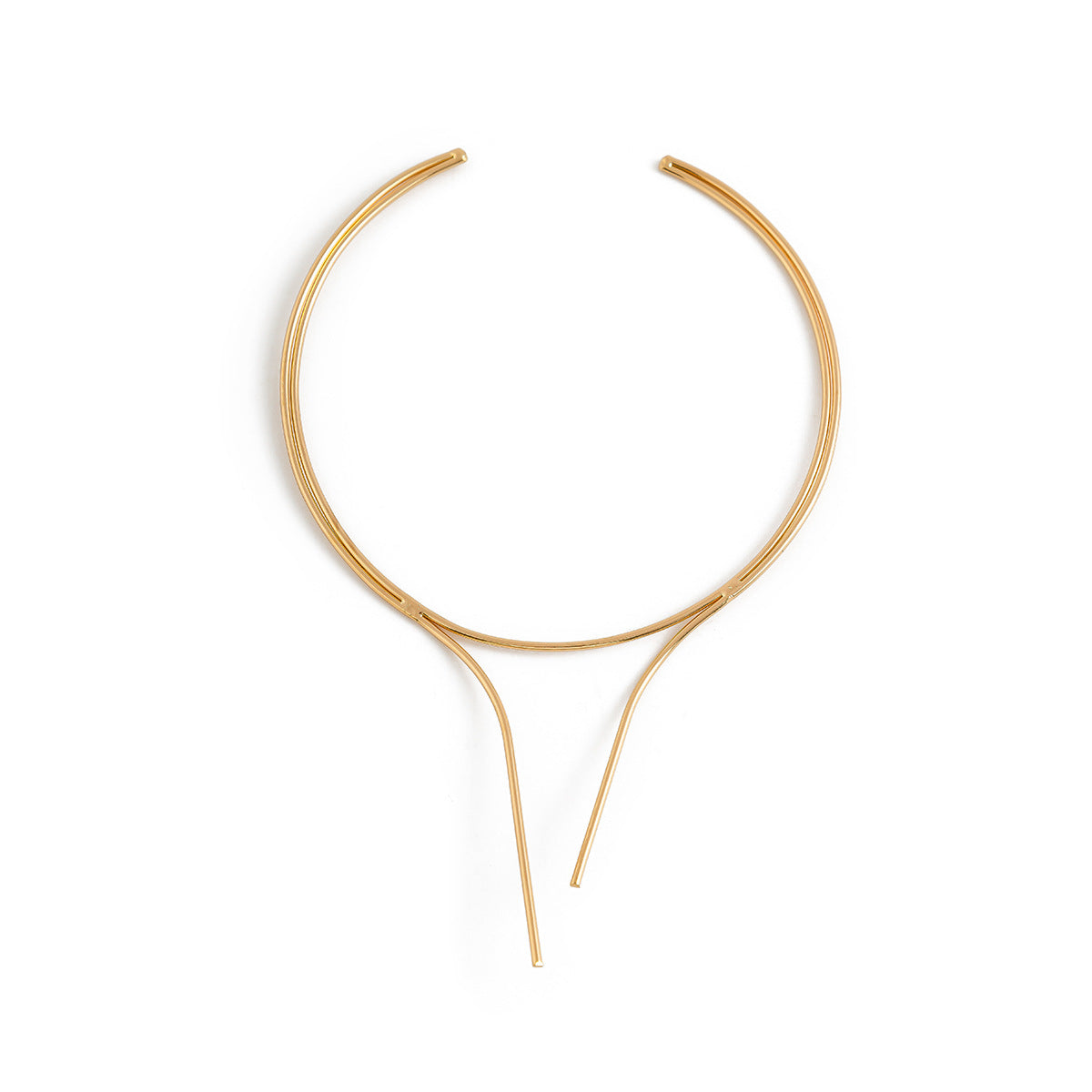 Smooth plain circle double-layer V-shaped choker women's punk style minimalist metal collar collarbone chain