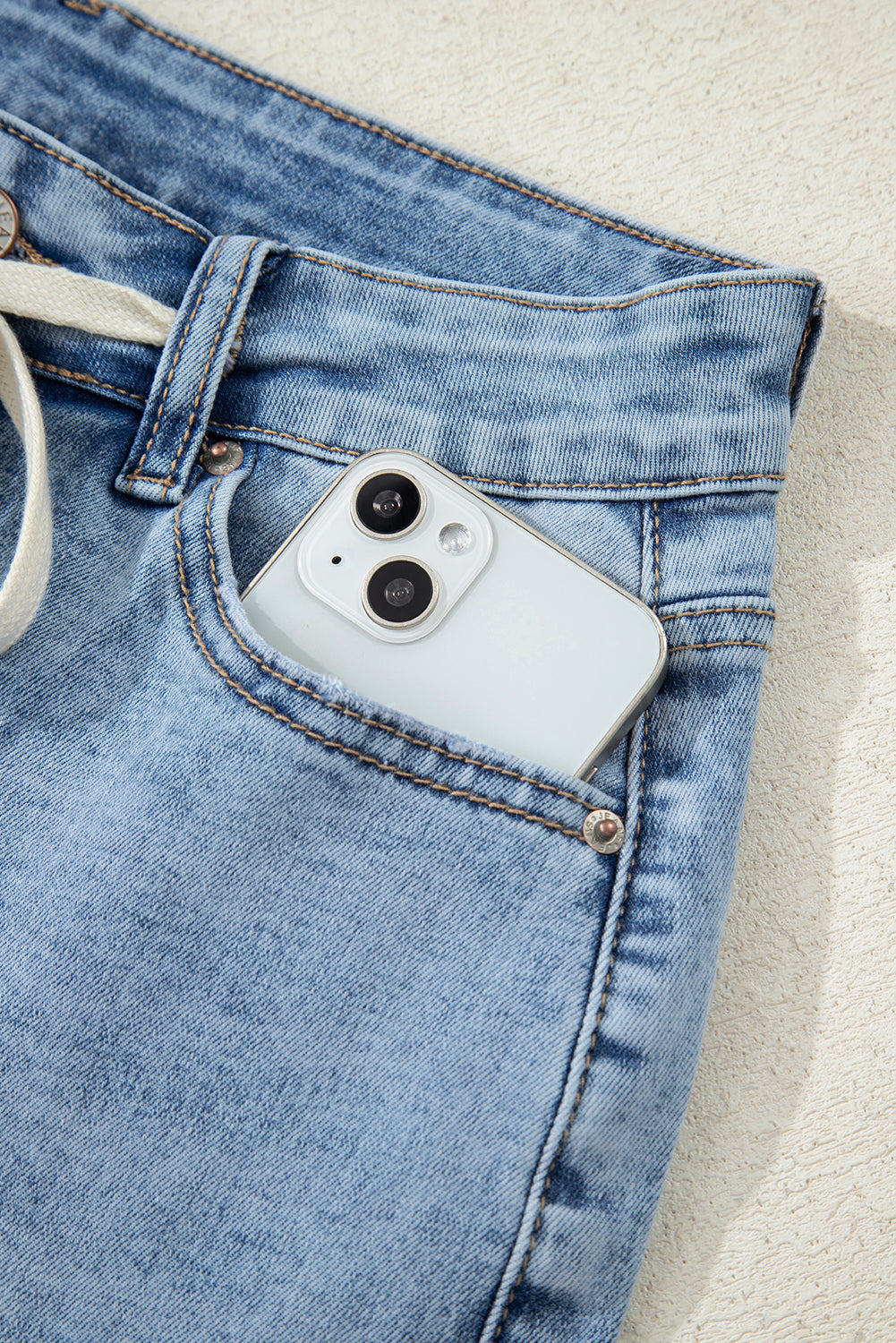 High Rise Drawstring Jeans