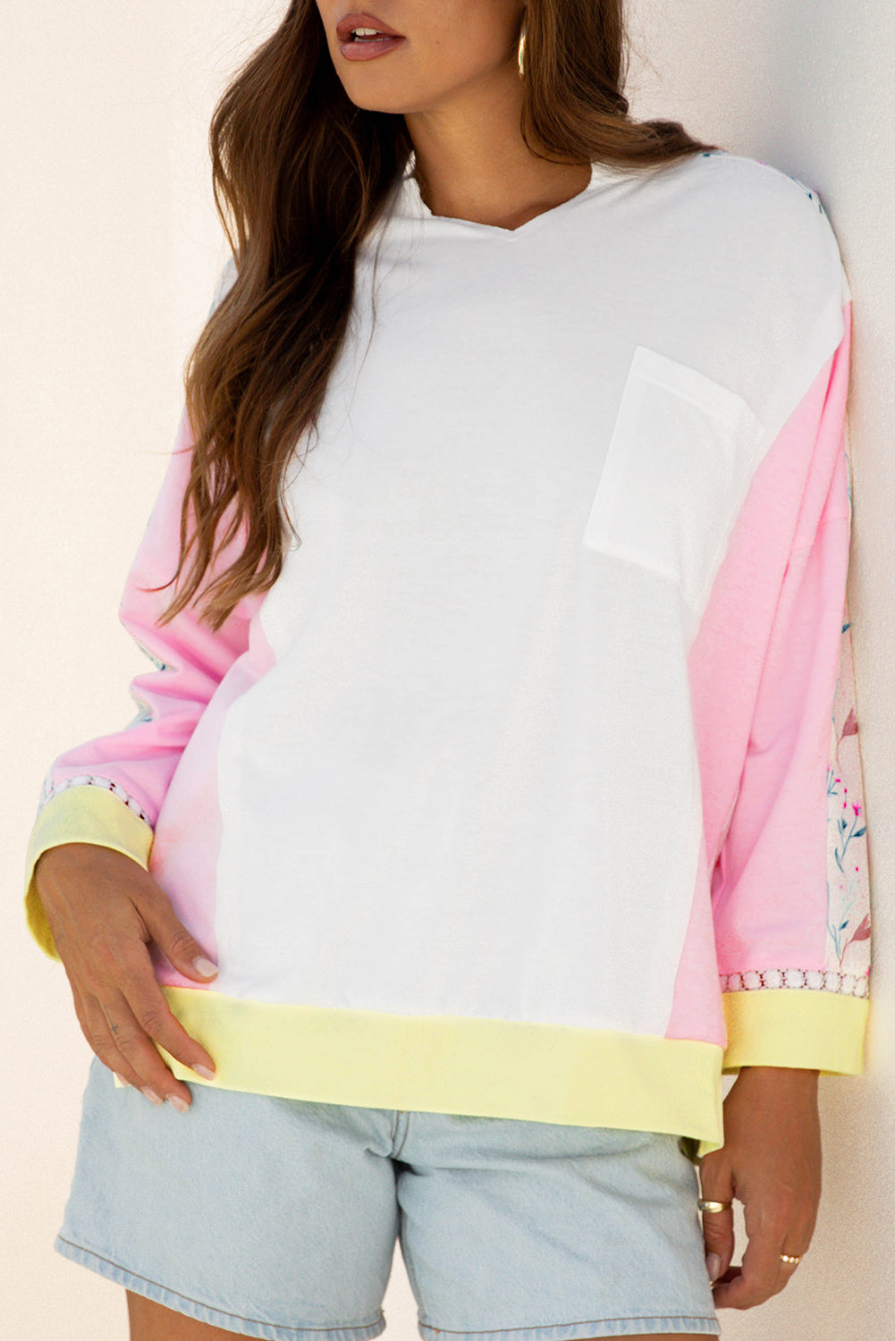 Floral Colorblock Long Sleeve Top