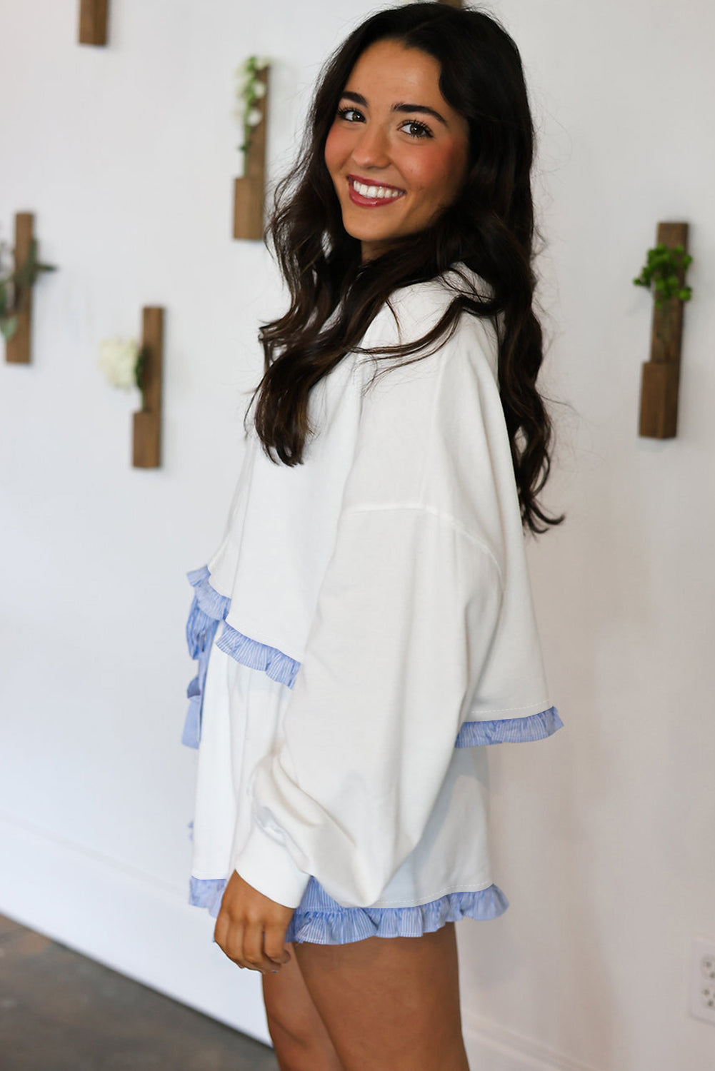 Plaid Ruffled Patchwork Two Piece Pant Set