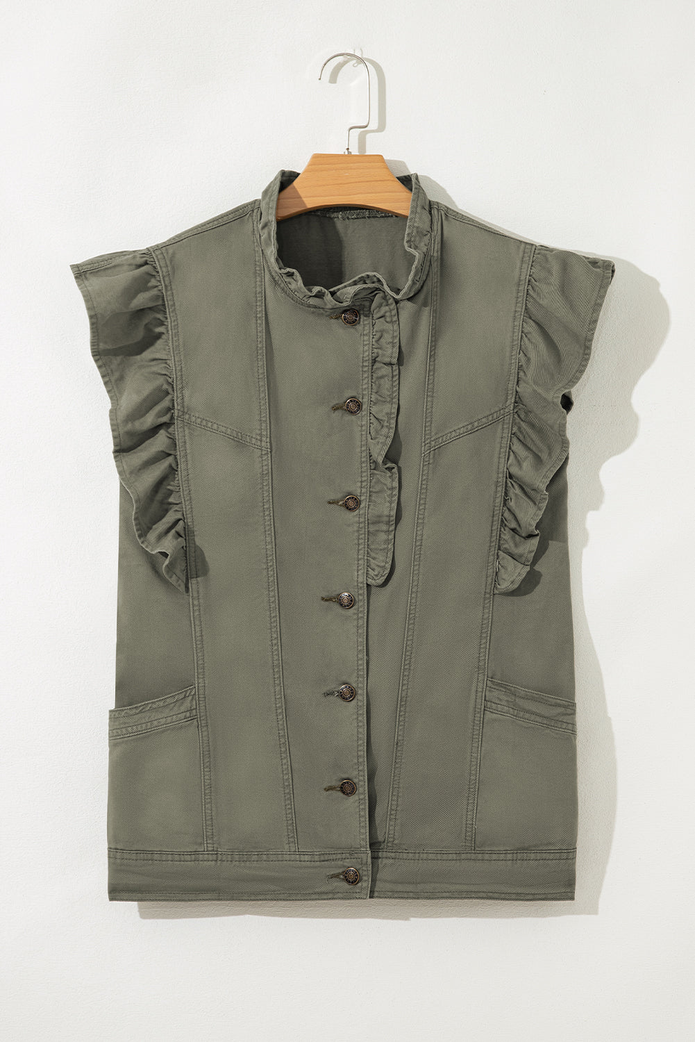 Ruffled Patchwork Denim Jacket Vest