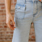 Pocket Cuffed Hem Wide Leg Jeans