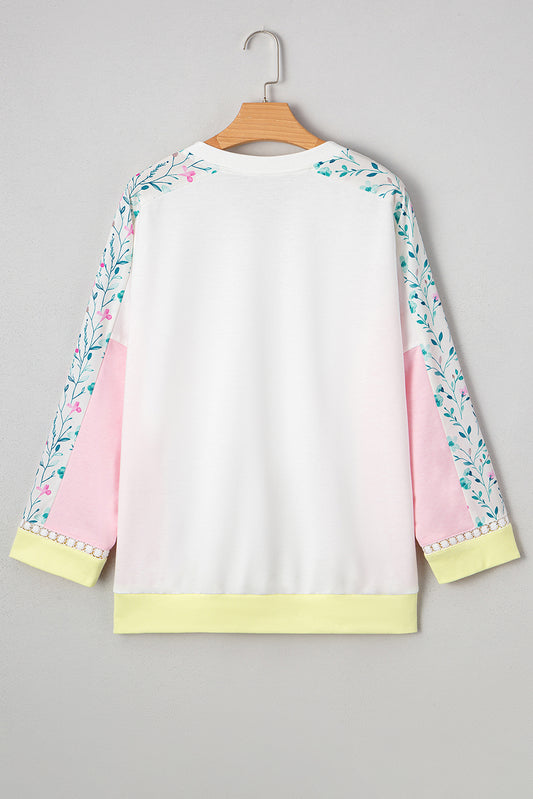 Floral Colorblock  Long Sleeve Top