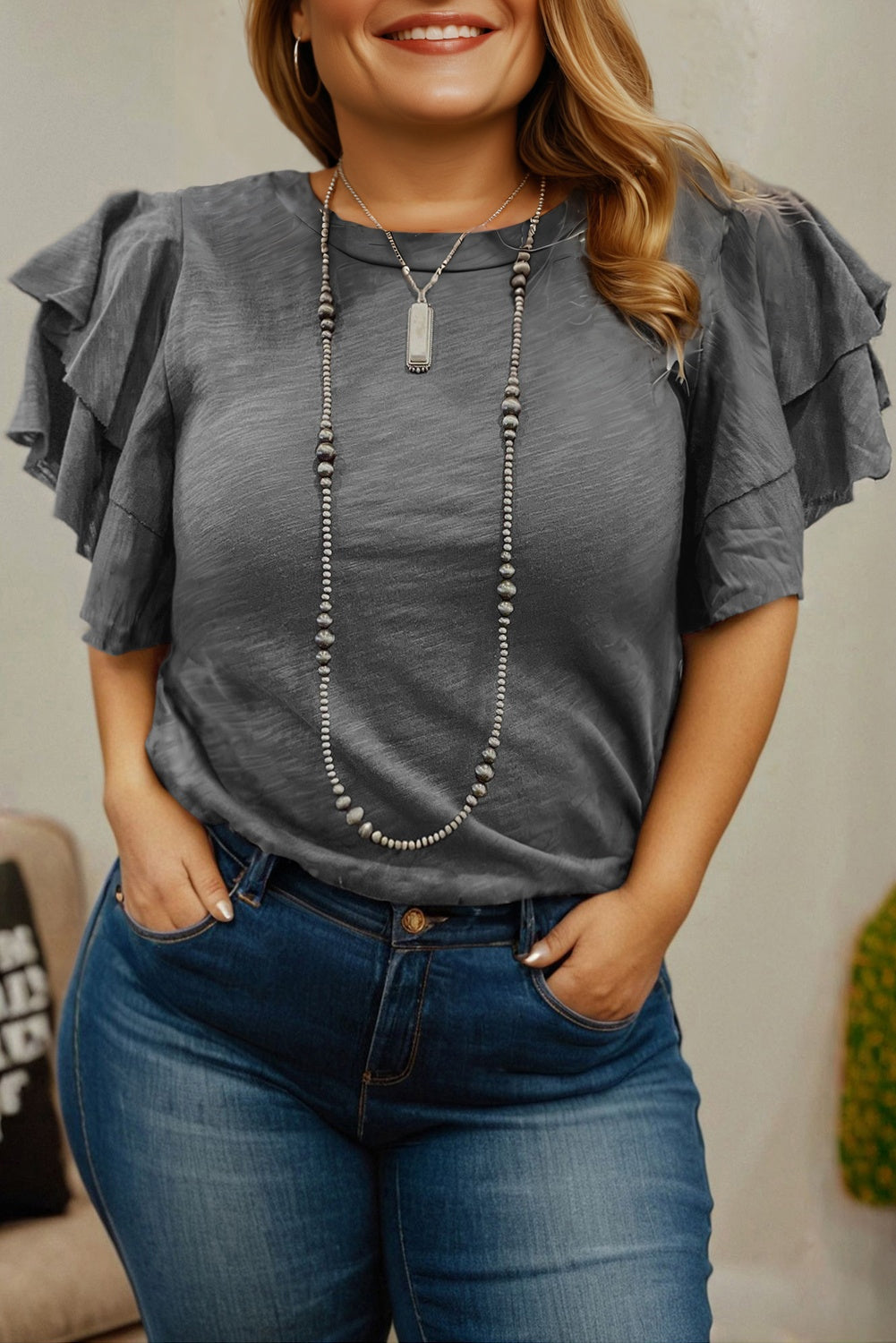 Ruffled Short Sleeve Plus Size Top