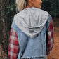 Plaid  Patchwork Hooded Denim Jacket