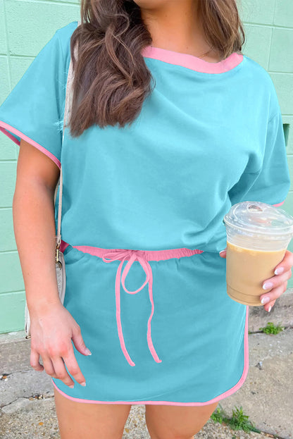 Plus Size Contrast Trim Top and Skirt Two Piece Set