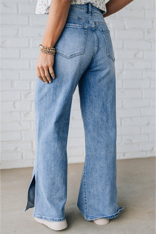 Slit Leg High Rise Drawstring Jeans
