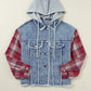 Plaid  Patchwork Hooded Denim Jacket