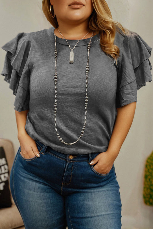 Ruffled Short Sleeve Plus Size Top