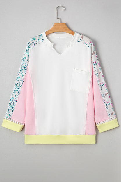 Floral Colorblock  Long Sleeve Top