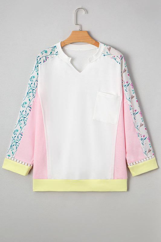 Floral Colorblock  Long Sleeve Top