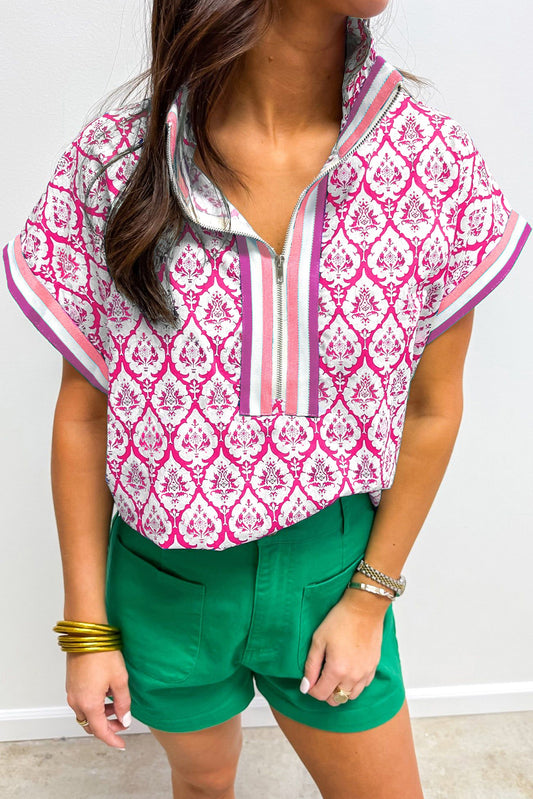 Western Print Short Sleeve Top