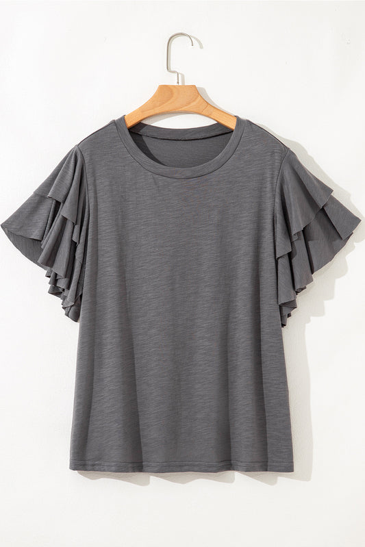 Ruffled Short Sleeve Plus Size Top