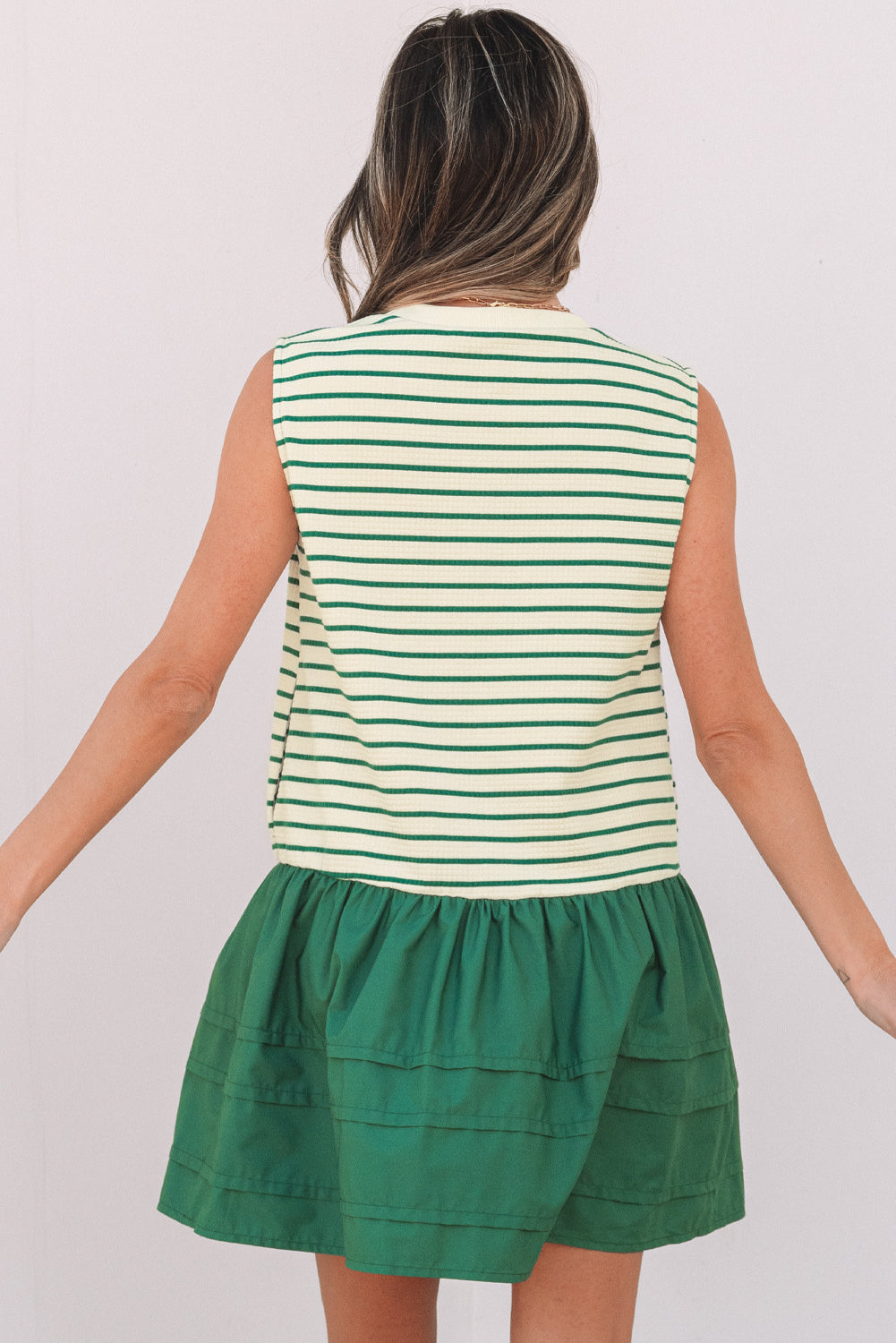 Stripe Woven Ruffled Sleeveless Mini Dress