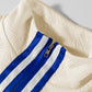 Beige Preppy Striped Trim Textured Quarter Zipper Colorblock Short Sleeve Top