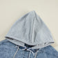 Plaid  Patchwork Hooded Denim Jacket