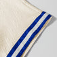 Beige Preppy Striped Trim Textured Quarter Zipper Colorblock Short Sleeve Top