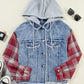 Plaid  Patchwork Hooded Denim Jacket