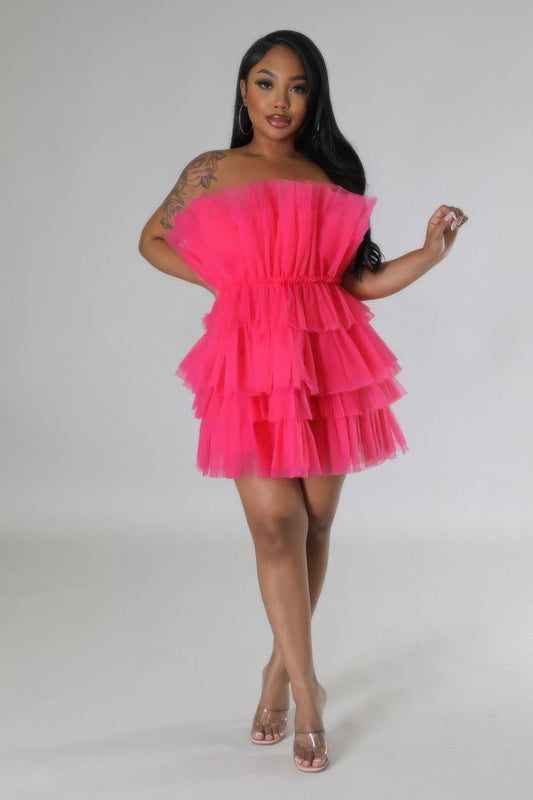 Strapless  Ruffle Mini Dress