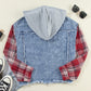 Plaid  Patchwork Hooded Denim Jacket