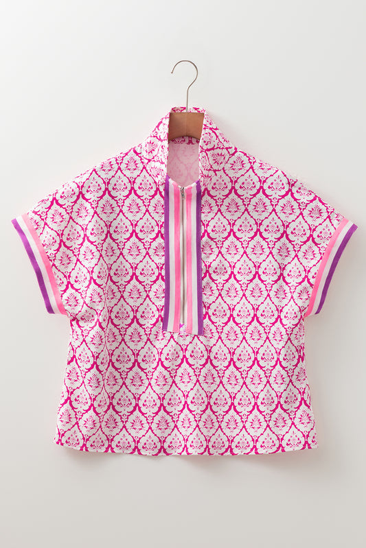 Western Print Short Sleeve Top