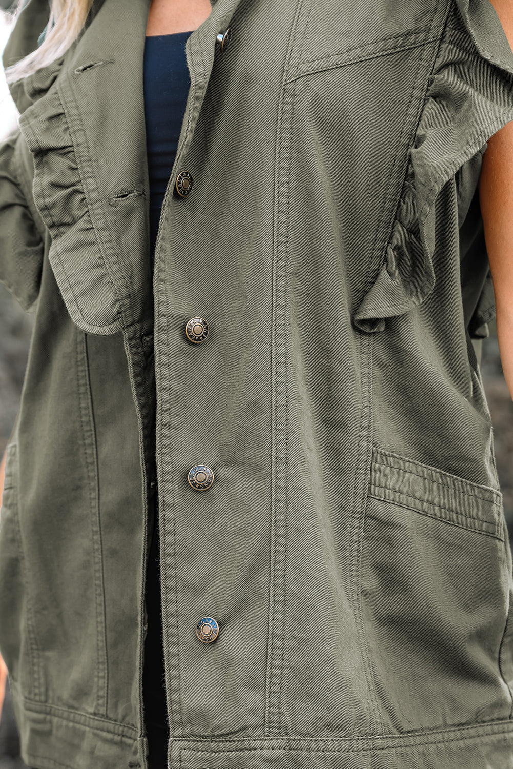 Ruffled Patchwork Denim Jacket Vest