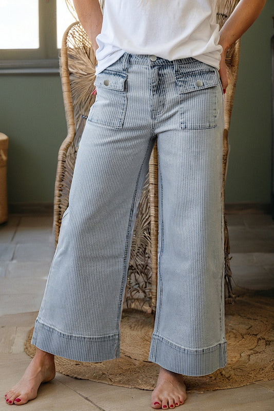 Pocket Cuffed Hem Wide Leg Jeans