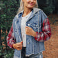 Plaid  Patchwork Hooded Denim Jacket