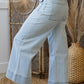 Pocket Cuffed Hem Wide Leg Jeans