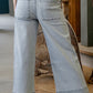 Pocket Cuffed Hem Wide Leg Jeans