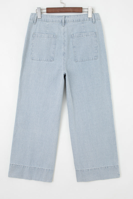 Pocket Cuffed Hem Wide Leg Jeans