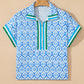 Print Collar Short Sleeve Summer Top