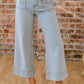 Pocket Cuffed Hem Wide Leg Jeans