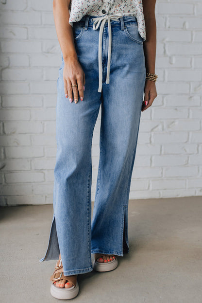 Slit Leg High Rise Drawstring Jeans
