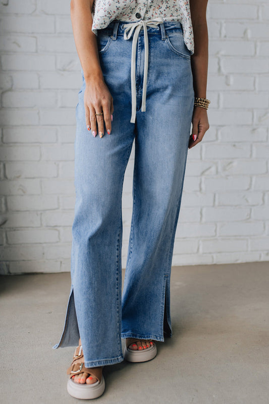 Slit Leg High Rise Drawstring Jeans